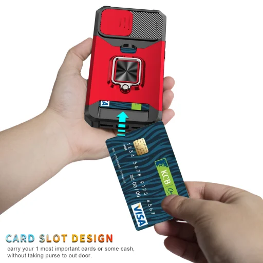 iPhone 14 Pro Max Ring Armor tok kameralencse védővel, kihajtható támasszal, kártyatartóval rózsaszín Alphajack - 5