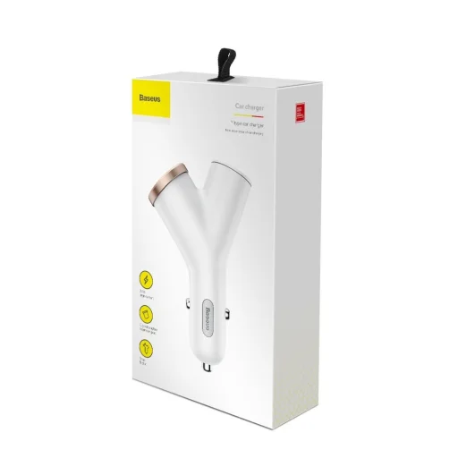 Baseus Y Type autós telefontöltő 2 USB aljzattal 3.4A fehér - 3