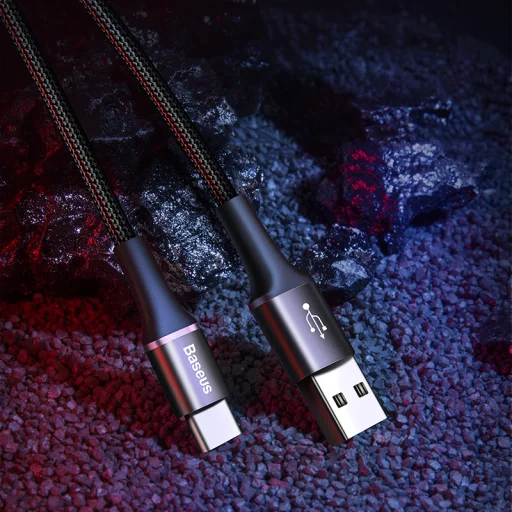 Baseus Halo nylon harisnyázott USB/USB - C kábel  3A/0.5m fekete - 10