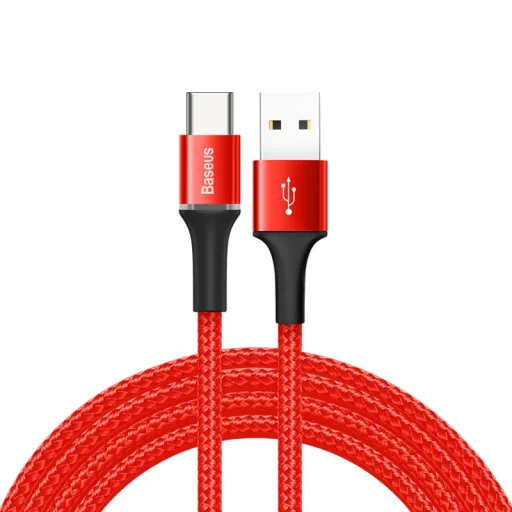 Baseus Halo nylon harisnyázott USB/USB - C kábel  2A/2m piros-fekete - 1