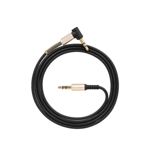 Flat AUX kábel 90 fokban döntött 3.5 mm Jack fekete - 1