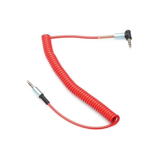 AUX Spiral kábel 90 fokban döntött 1m/3.5 mm Jack piros - 1