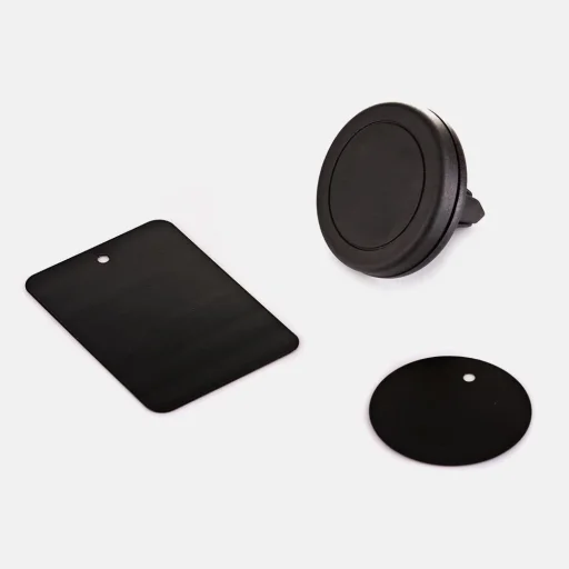 Univerzális szellőzőnyílásra rögzíthető mágneses telefontartó fekete színben, ajándék fémlapkával  - 2