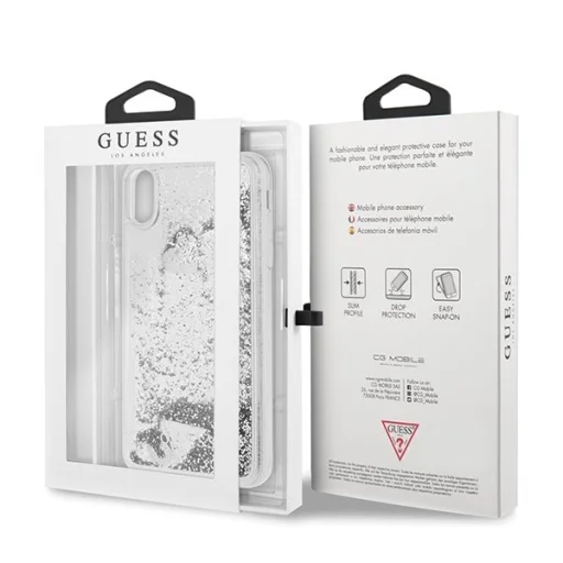 Guess Folyékony flitteres mintájú tok iPhone XS MAX ezüst - 2