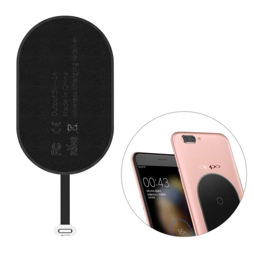 Baseus Microfiber vezeték nélküli QI töltés vevőegység Micro USB csatlakozóval qi adapter, fekete - 1