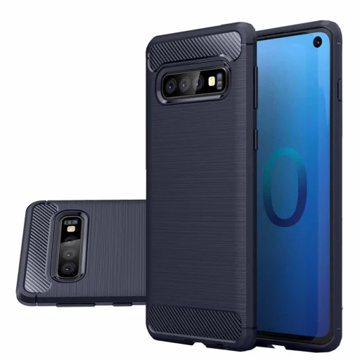 Szénszál mintájú TPU tok Samsung S10 kék - 1