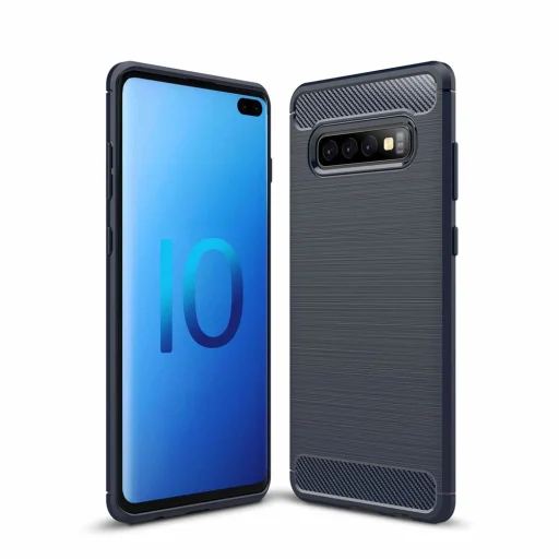 Szénszál mintájú TPU tok Samsung S10 Plus kék - 2