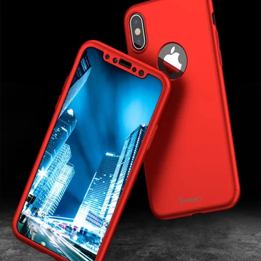 iPaky 360 fokos védelmet biztosító tok + kijelzővédő üvegfólia iPhone X/XS piros - 2