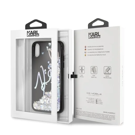 Karl Lagerfeld Signature folyékony flitteres tok iPhone X/XS áttetsző/fekete - 5