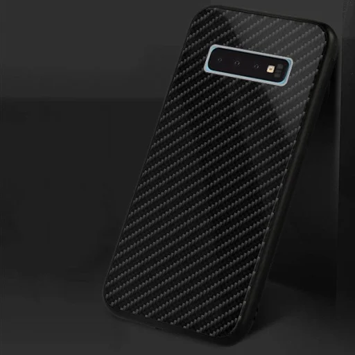 Carbon üveg hátlapú tok Samsung S10 Plus fekete - 1