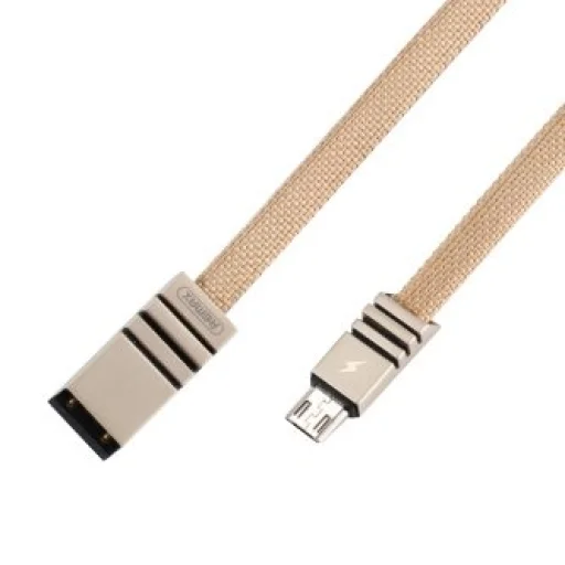 Remax Weave RC-081m USB/micro USB kábel szövet szigeteléssel 1m 2.1A bézs - 1