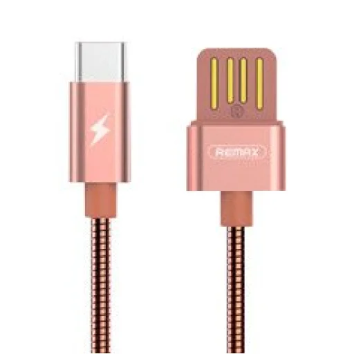 Remax Silver Serpent RC-080a USB/USB Type-C kábel fém szigeteléssel 2.1A 1m pink - 1