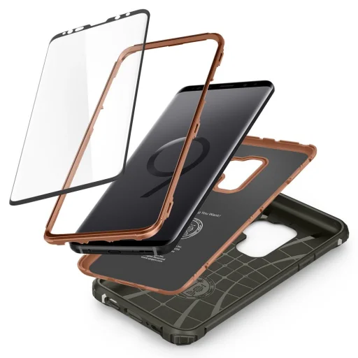 Spigen Pro Guard 360 fokozott védelmet nyújtó tok + kijelzővédő üvegfólia Samsung S9 Plus katonai zöld - 7