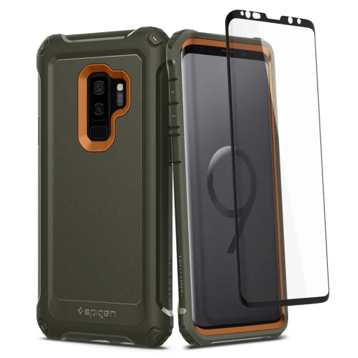 Spigen Pro Guard 360 fokozott védelmet nyújtó tok + kijelzővédő üvegfólia Samsung S9 Plus katonai zöld - 1