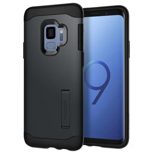 SPIGEN Slim Armor Case ütésálló tok kihajtható támasszal Samsung S9 Metal Slate színben - 1