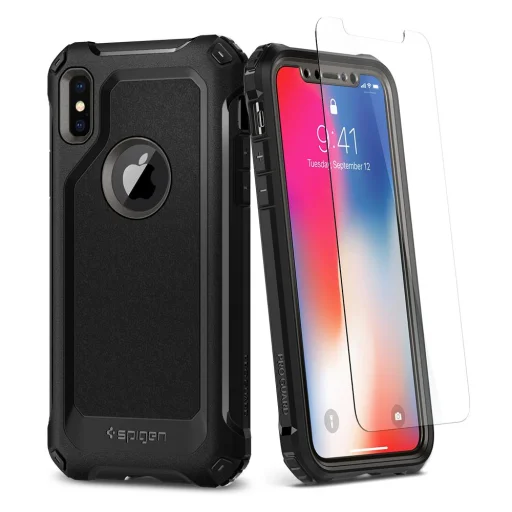 Spigen Pro Guard 360 fokozott védelmet nyújtó tok + kijelzővédő üvegfólia iPhone X gunmetal színben - 2
