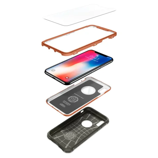 Spigen Pro Guard 360 fokozott védelmet nyújtó tok + kijelzővédő üvegfólia iPhone X katonai zöld színben (057CS22651) - 5