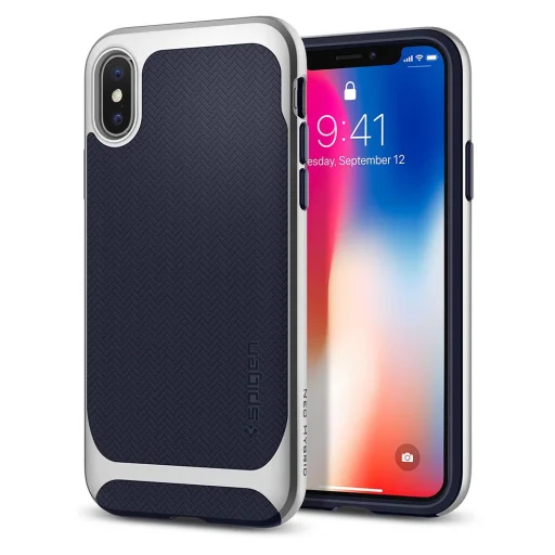 SPIGEN Neo Hybrid TPU tok PC kerettel iPhone X kék/ezüst színben - 1