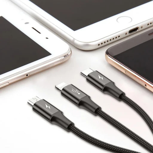 Baseus Rapid micro USB/ Lightning/ USB Type-C kábel 1,2m 3A fekete - 12