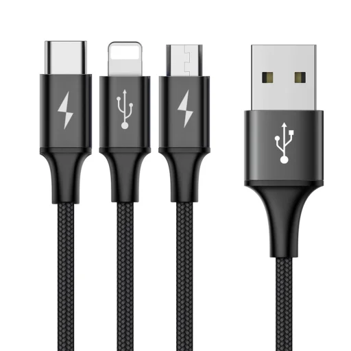 Baseus Rapid micro USB/ Lightning/ USB Type-C kábel 1,2m 3A fekete - 4