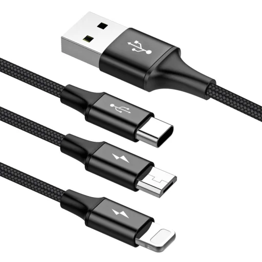 Baseus Rapid micro USB/ Lightning/ USB Type-C kábel 1,2m 3A fekete - 5