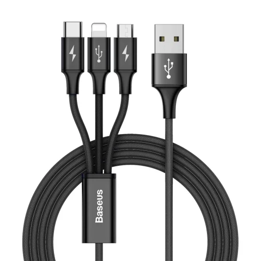 Baseus Rapid micro USB/ Lightning/ USB Type-C kábel 1,2m 3A fekete - 1