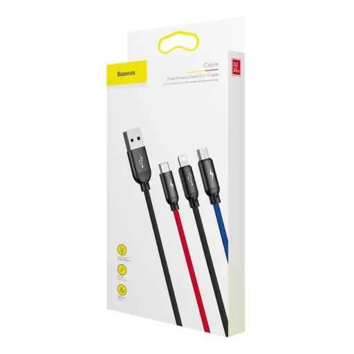 Baseus 3 Primary Colors micro USB/ Lightning/ USB Type-C kábel 1,2m 3.5A fekete - 14