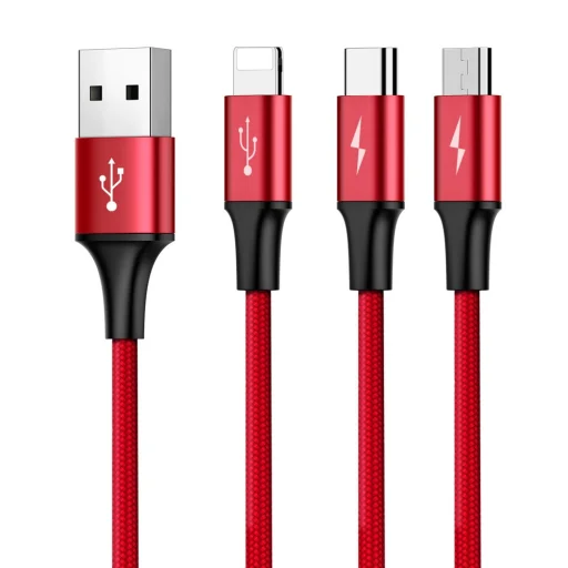 Baseus Rapid micro USB/ Lightning/ USB Type-C kábel 1,2m 3A piros - 3