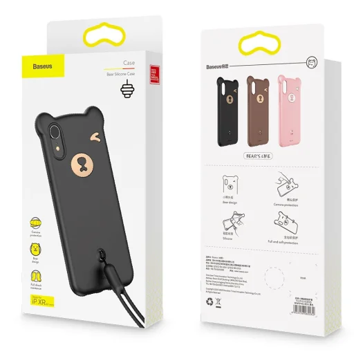Baseus Bear flexibilis szilikon tok csuklópánttal iPhone XR fekete - 8