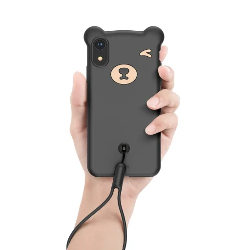 Baseus Bear flexibilis szilikon tok csuklópánttal iPhone XR fekete - 4