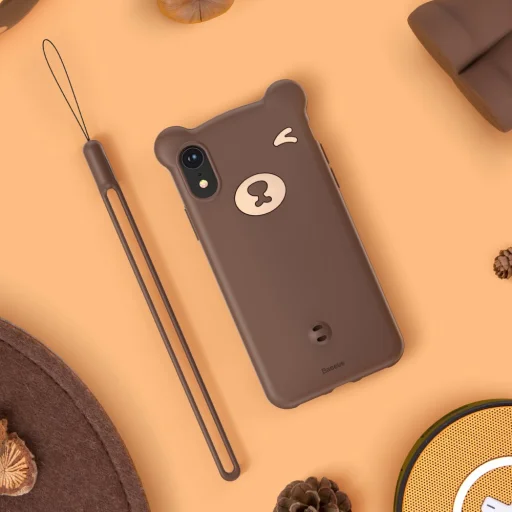 Baseus Bear flexibilis szilikon tok csuklópánttal iPhone XR barna - 6