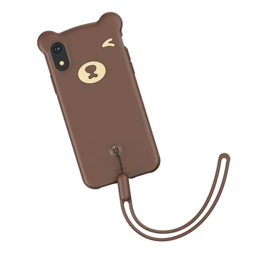 Baseus Bear flexibilis szilikon tok csuklópánttal iPhone XR barna - 1