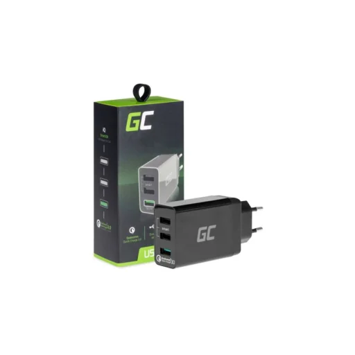 Green Cell QC 3.0 hálózati, fali töltő adapter 3 USB porttal, gyorstöltéssel fekete (CHAR03) - 1