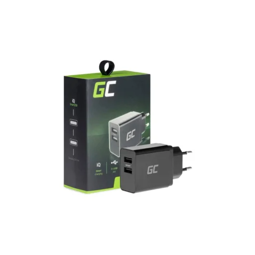 Green Cell IQ Smart hálózati, fali töltő adapter 2 USB porttal fekete (CHAR02) - 1