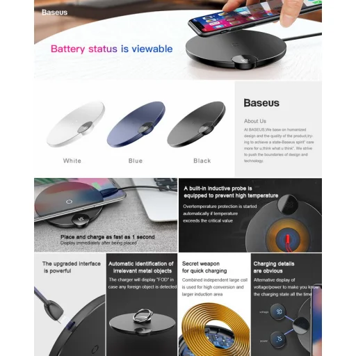 Baseus Digital LED Display WXSX-02 vezeték nélküli qi töltő, gyorstöltő ezüst - 8