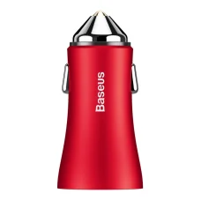 Baseus univerzális autós szivargyújtós töltő 2 USB aljzattal piros színben