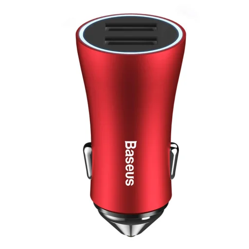 Baseus univerzális autós szivargyújtós töltő 2 USB aljzattal piros színben - 3