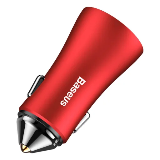 Baseus univerzális autós szivargyújtós töltő 2 USB aljzattal piros színben - 4