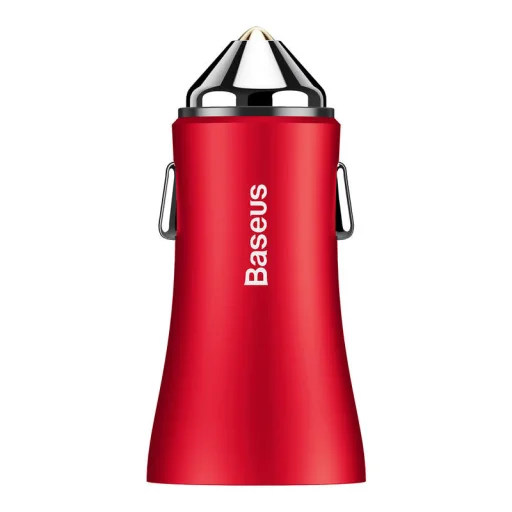 Baseus univerzális autós szivargyújtós töltő 2 USB aljzattal piros színben - 1