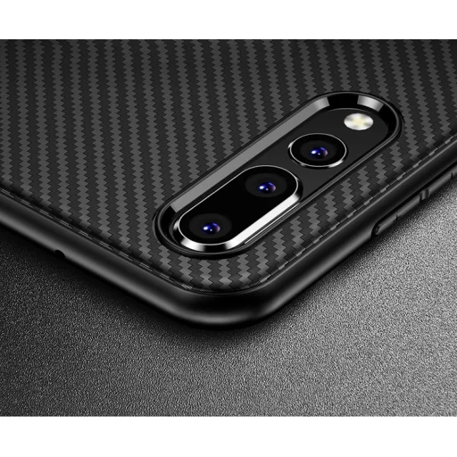 iPaky Carbon Fiber flexibilis TPU tok Huawei P20 Lite fekete - 6