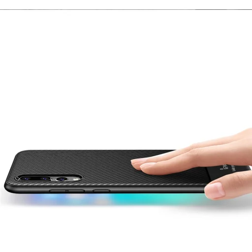 iPaky Carbon Fiber flexibilis TPU tok Huawei P20 Lite fekete - 7