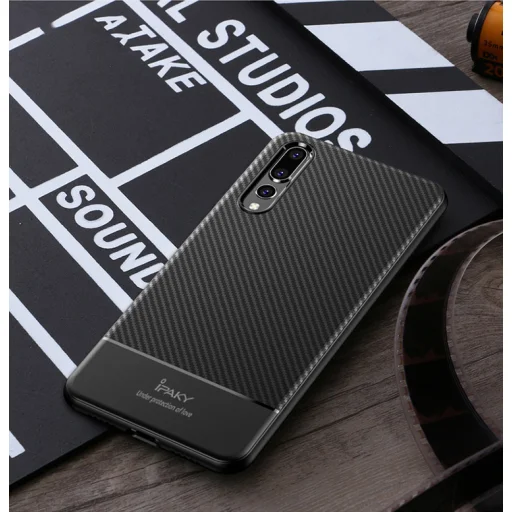 iPaky Carbon Fiber flexibilis TPU tok Huawei P20 Lite fekete - 8