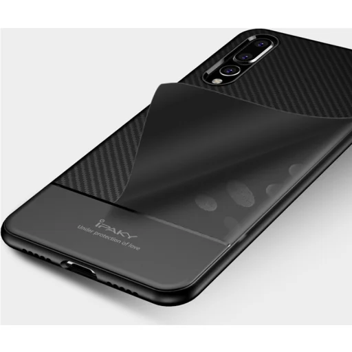iPaky Carbon Fiber flexibilis TPU tok Huawei P20 Lite fekete - 3