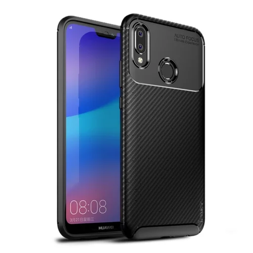 iPaky Carbon Fiber flexibilis TPU tok Huawei P20 Lite fekete - 1