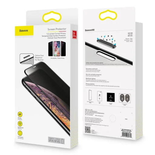 Baseus 3D kijelzővédő 9H üvegfólia hangszóró védelemmel iPhone X/XS/11 Pro fekete - 16