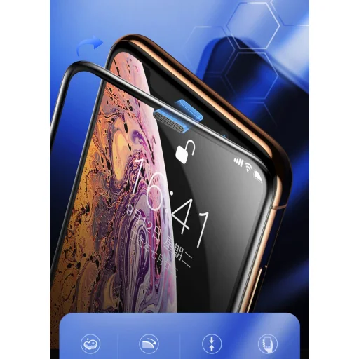 Baseus 3D kijelzővédő 9H Anti-Blue Light üvegfólia hangszóró védelemmel iPhone X/XS/11 Pro fekete - 7