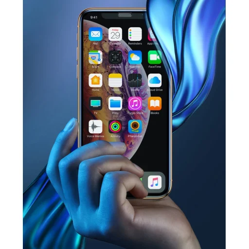 Baseus 3D kijelzővédő 9H Anti-Blue Light üvegfólia hangszóró védelemmel iPhone X/XS/11 Pro fekete - 11