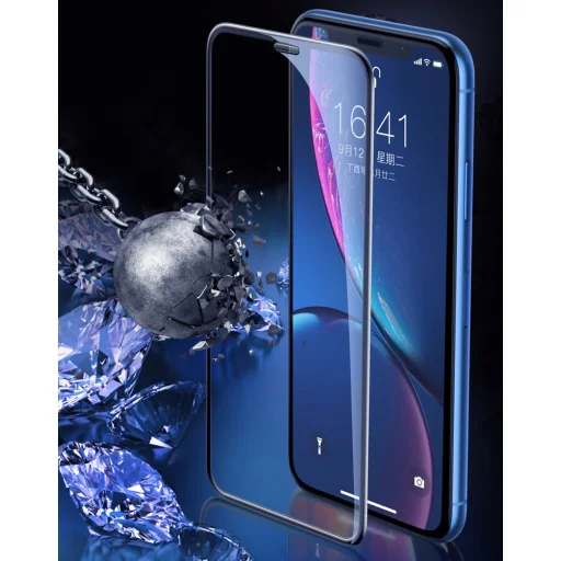 Baseus 3D kijelzővédő 9H Anti-Blue Light üvegfólia hangszóró védelemmel iPhone XR/11 fekete - 10