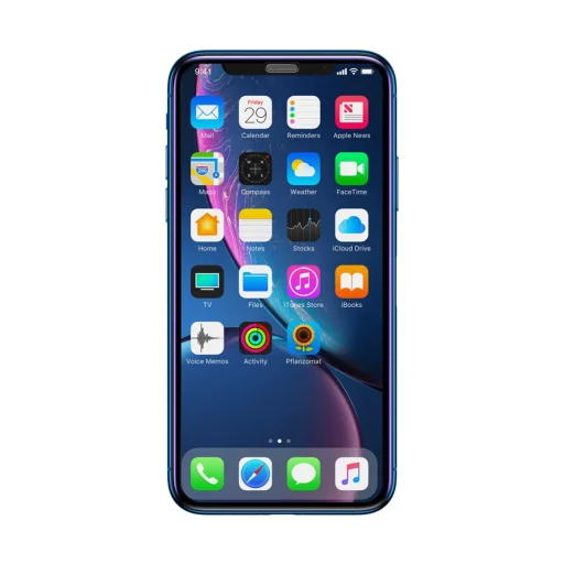 Baseus 3D kijelzővédő 9H Anti-Blue Light üvegfólia hangszóró védelemmel iPhone XR/11 fekete - 3