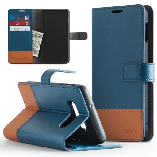 Ringke Wallet 2in1 bőr fliptok kártyatartóval Samsung S10e kék/barna - 1